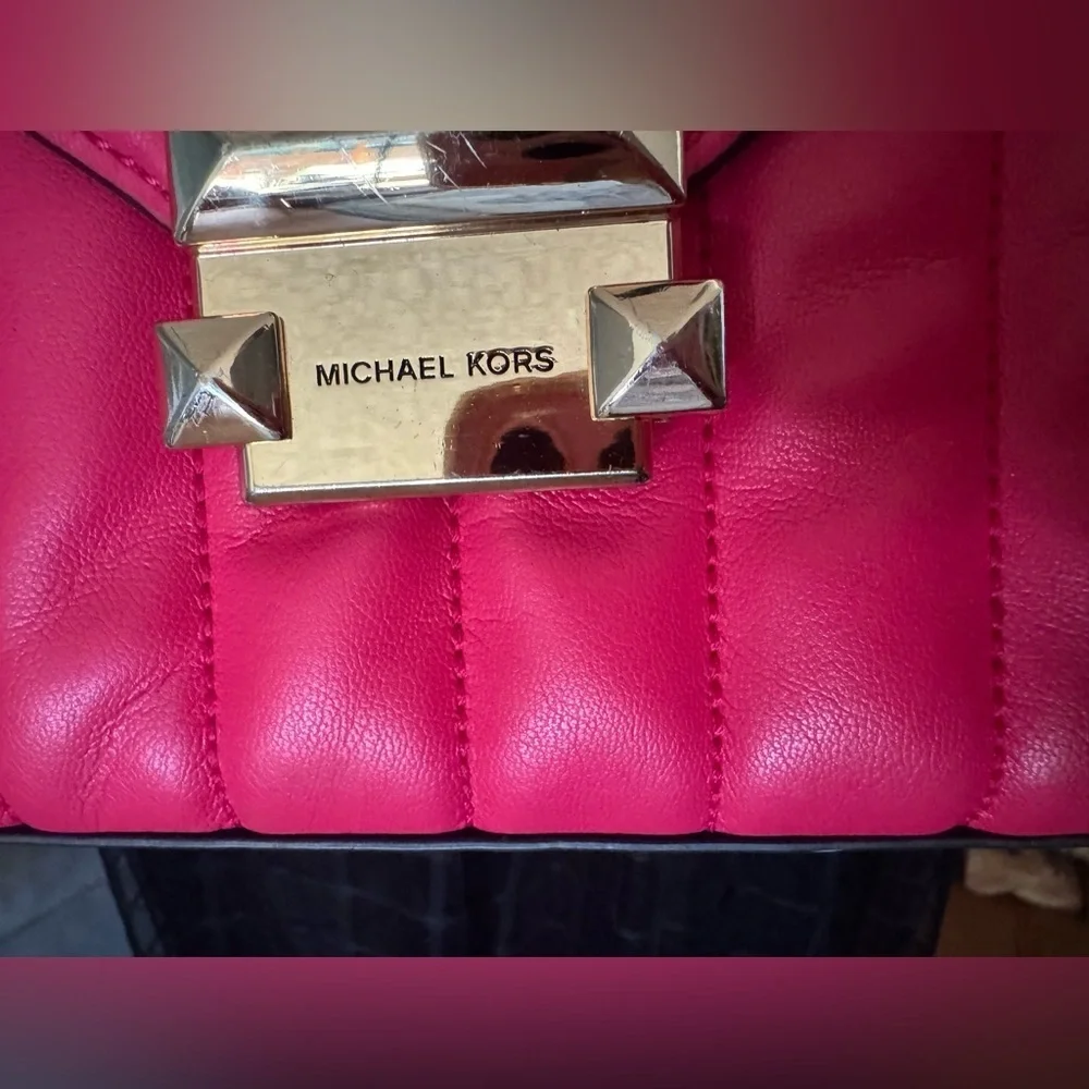 Michael Kors Whitney Medium Flap Chain Shoulder Bag Handbag Purse Electric Pink